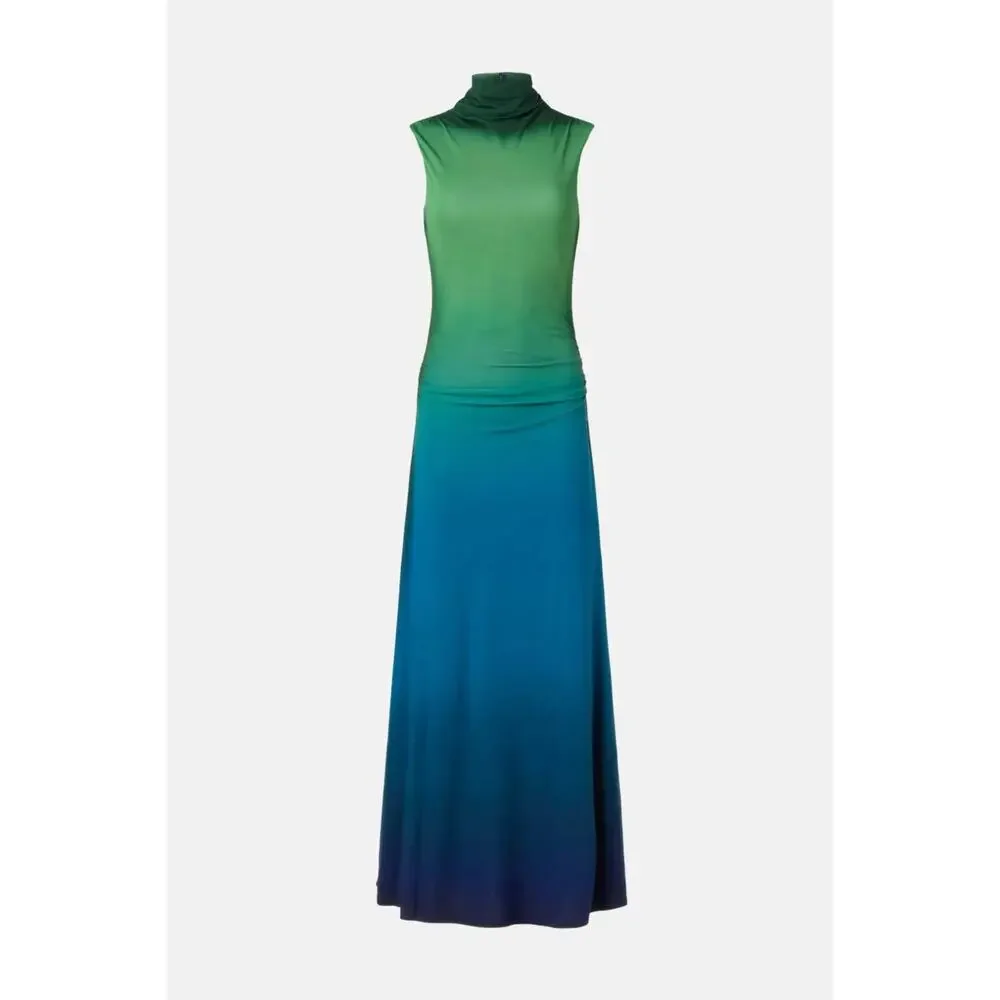 SIMKHAI Aldina Jersey Stretch Maxi Dress Blue Green Ombre, Size S Retails $645 - Picture 2 of 13
